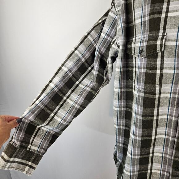 Canyon River Blues Green Plaid Long Sleeve Flannel Button Up Jersey Hoodie L - Picture 6 of 10